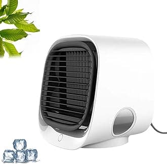 Airbreeze Portable Air Conditioner - Air Cooler with LED Nightlight & Fan Humidifier, 3 Speed Settings, Instant 90s Cooling, Desktop Fan for Bedroom, Office & Camping (1, White)