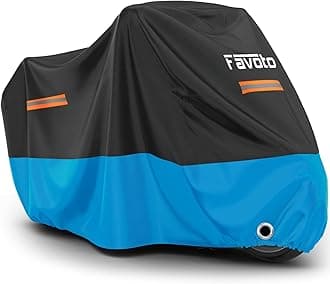 FavotoImproved Version Waterproof Motorcycle Cover Motorcycle Tarpaulin Outdoor Motorcycle Garage Scooter Cover Windproof with 2 Belt Buckles Black Blue 265 cm x 105 cm x 125 cm