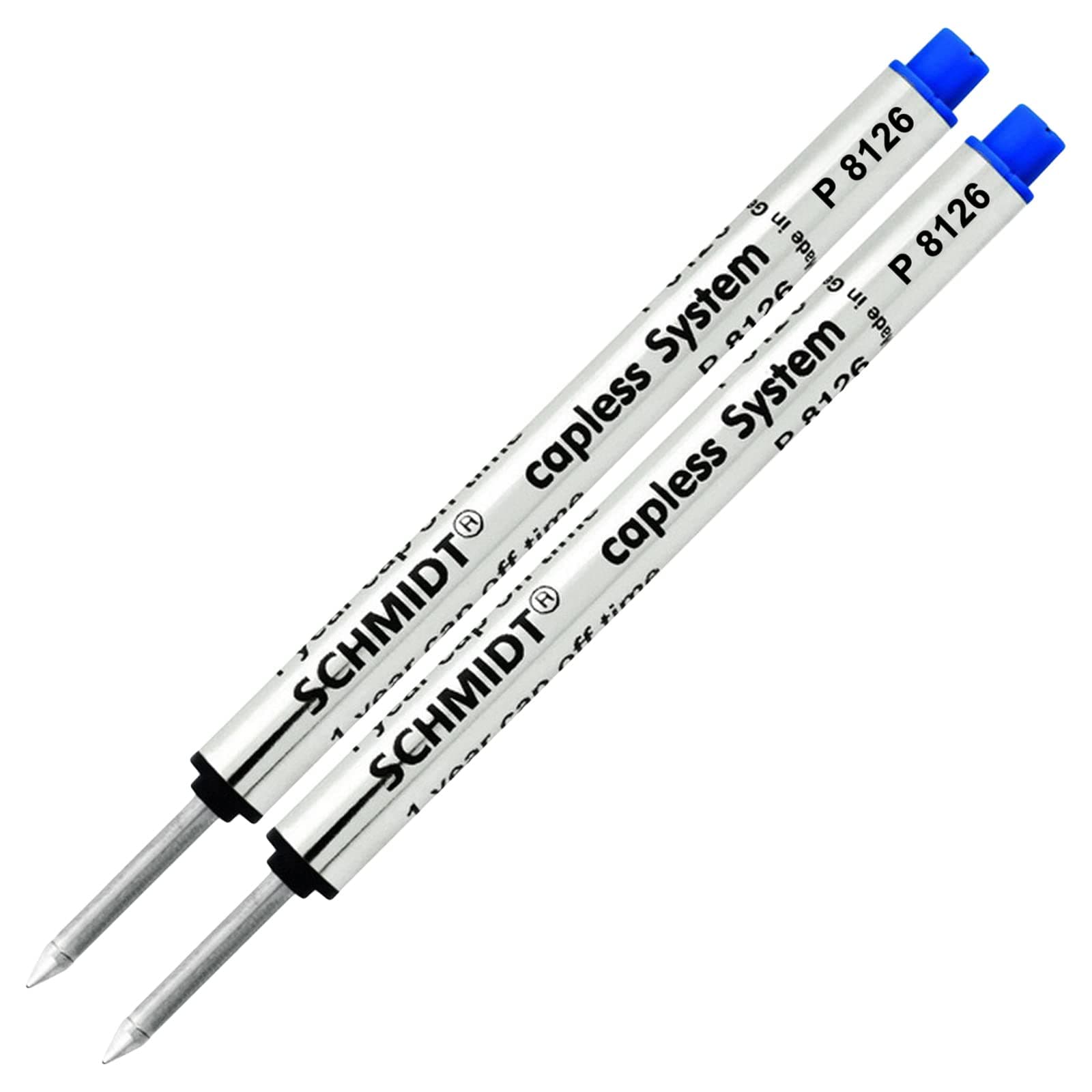 Retro 1951 Short Capless Rollerball Ink Refill Fine Tip, Schmidt P8126, P8126 Short Blue, 2-Pack Schmidt Capless Roller Ball refills, fits Retro 51 Tornado Roller Ball Pens.