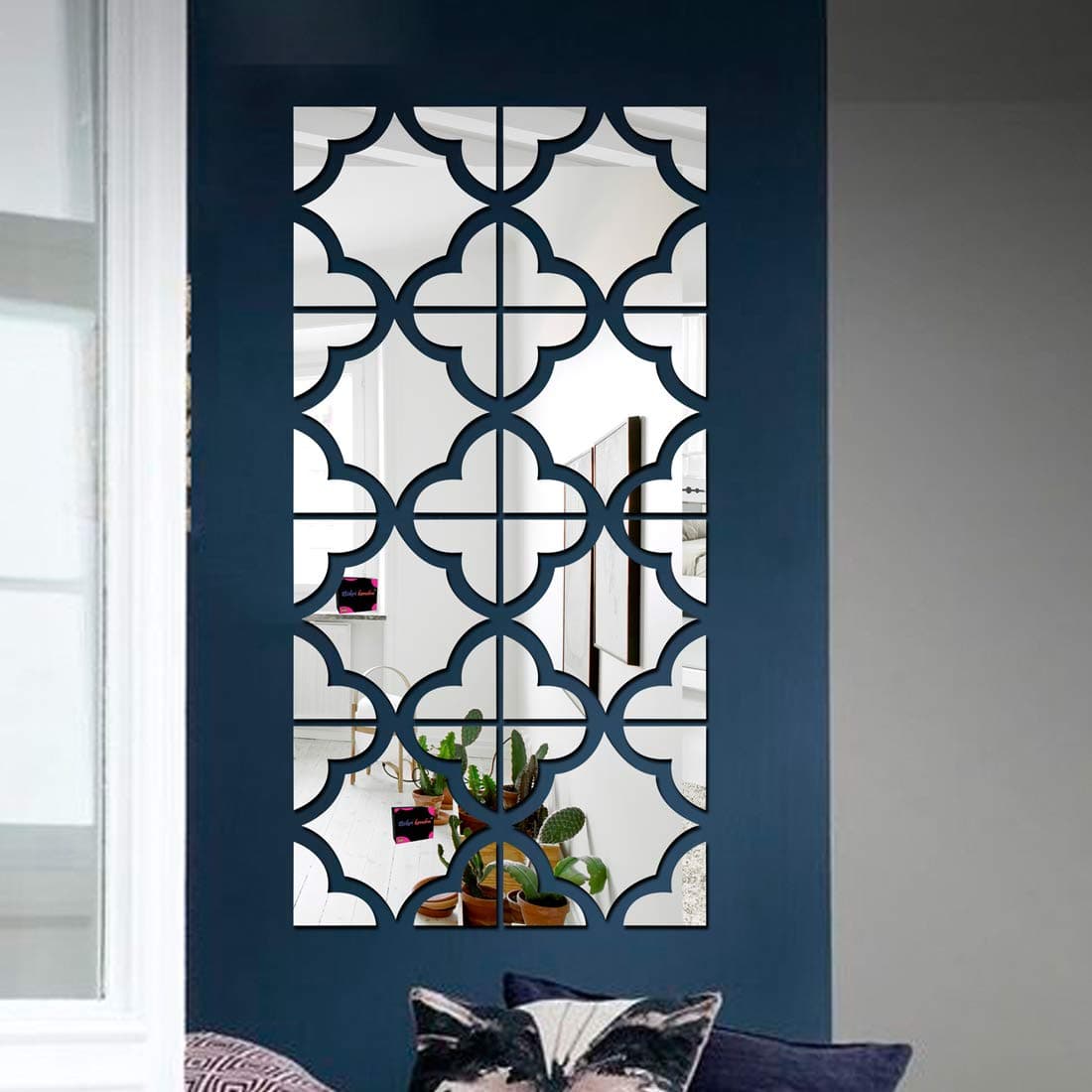 Bikri Kendra - 8 Lovely Pattern Silver 3D Acrylic Mirror Wall Sticker Mirror ...