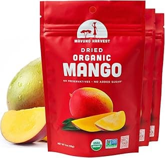 Mavuno Harvest Mango Dried Fruit Snacks | Unsweetened Organic Dried Mango Slices | Gluten Free Healthy Snacks for Kids and Adults | Vegan, Non GMO, Direct Trade | 2 Ounce, Pack of 3