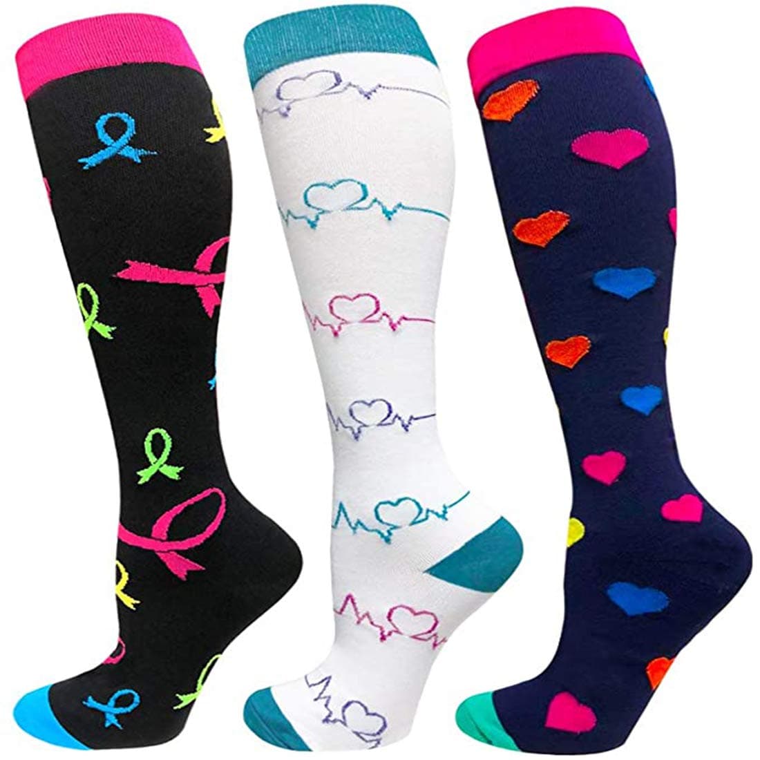 Compression Socks, 3 Pairs Knee High Compression Stockings Support Copper compression Socks Suit for Athletic for Women & Men, L/XL