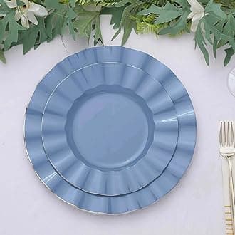 Efavormart 9" Salad Plates – Set of 10 Plastic Ocean Blue Round Disposable Plates with Gold Ruffled Rim – Elegant Appetizer & Dessert Plates for Weddings, Parties, Catering, and Formal Events