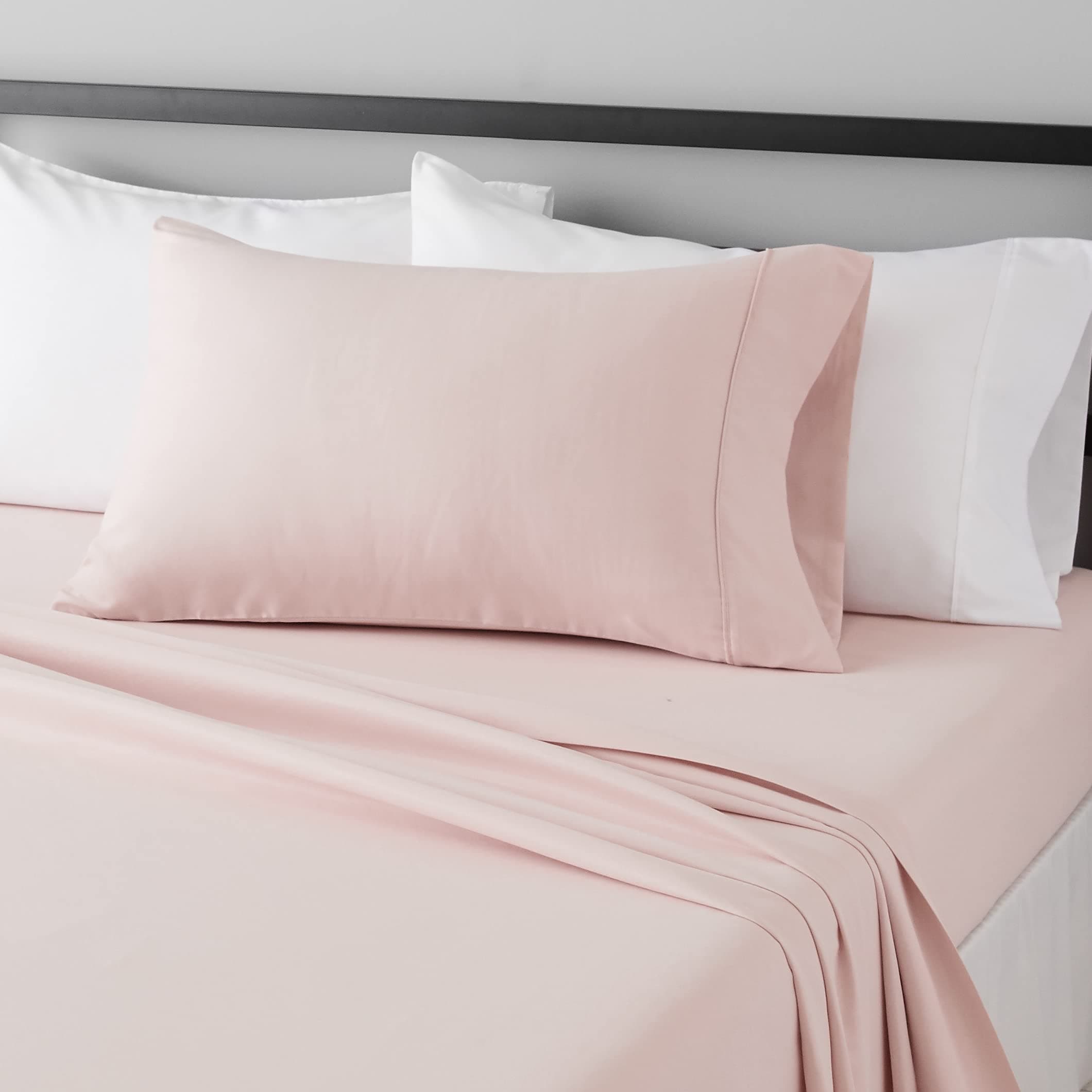 Amazon Basics Lightweight Breathable Wrinkle Resistant Brushed Microfiber 3 Piece Bed Sheet Set with 14-Inch Deep Pockets, Twin, Blush Pink, Solid