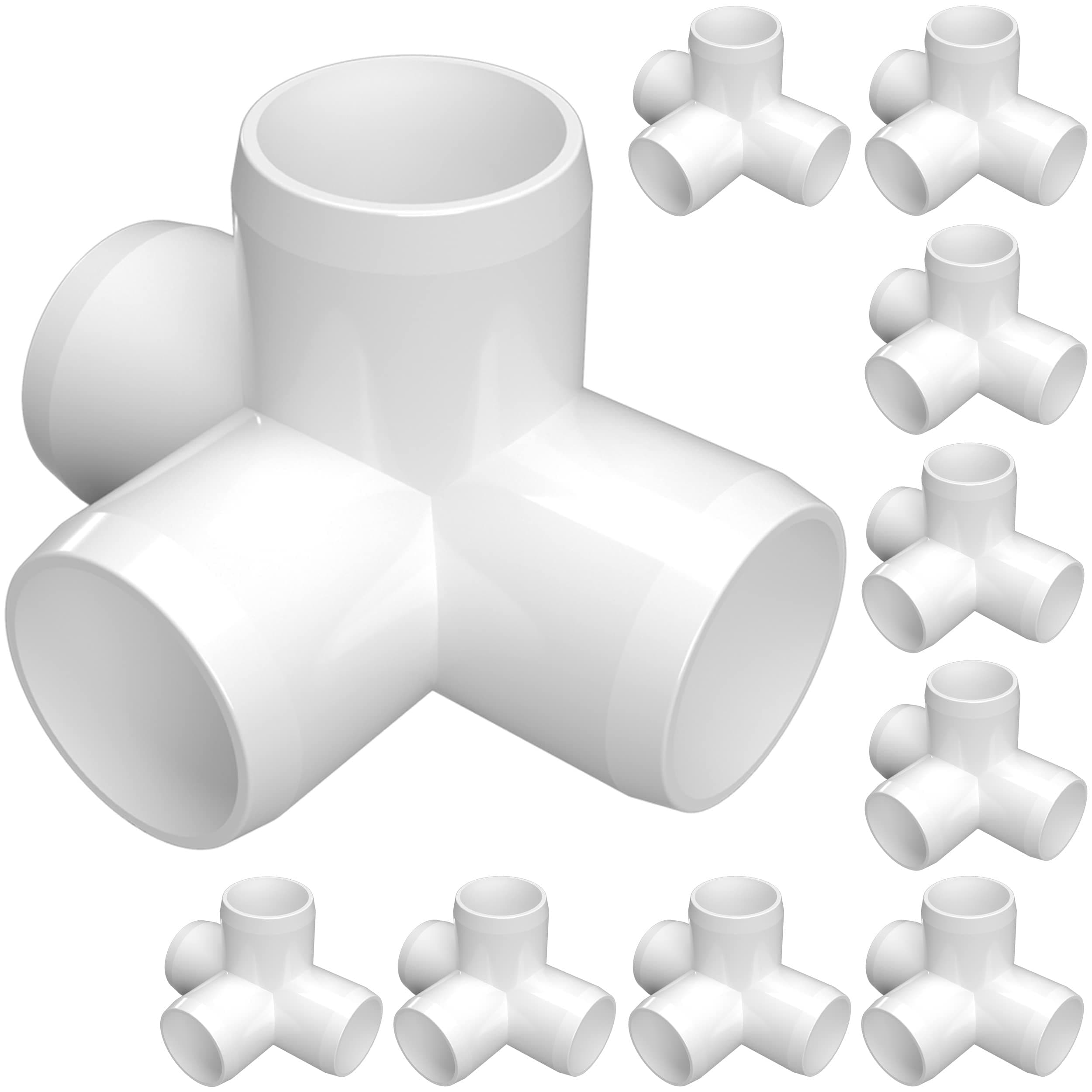 1/2" Size 4-Way PVC Tee Fitting Connector - 10-Pack - Furniture Grade