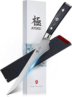 KYOKU 6.5" Boning Knife for Meat Cutting, Samurai Series Filet Knife with Pakkawood Handle, Japanese Style High Carbon Steel, Full Tang Kitchen Knife for Lamb Chop Pork Shoulder with Sheath and Case