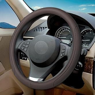 VARGTR Microfiber Leather Steering Wheel Cover with Classic Embossing, Anti-Slip Breathable Auto Car Wheel Protector, 15 Inch, Coffee