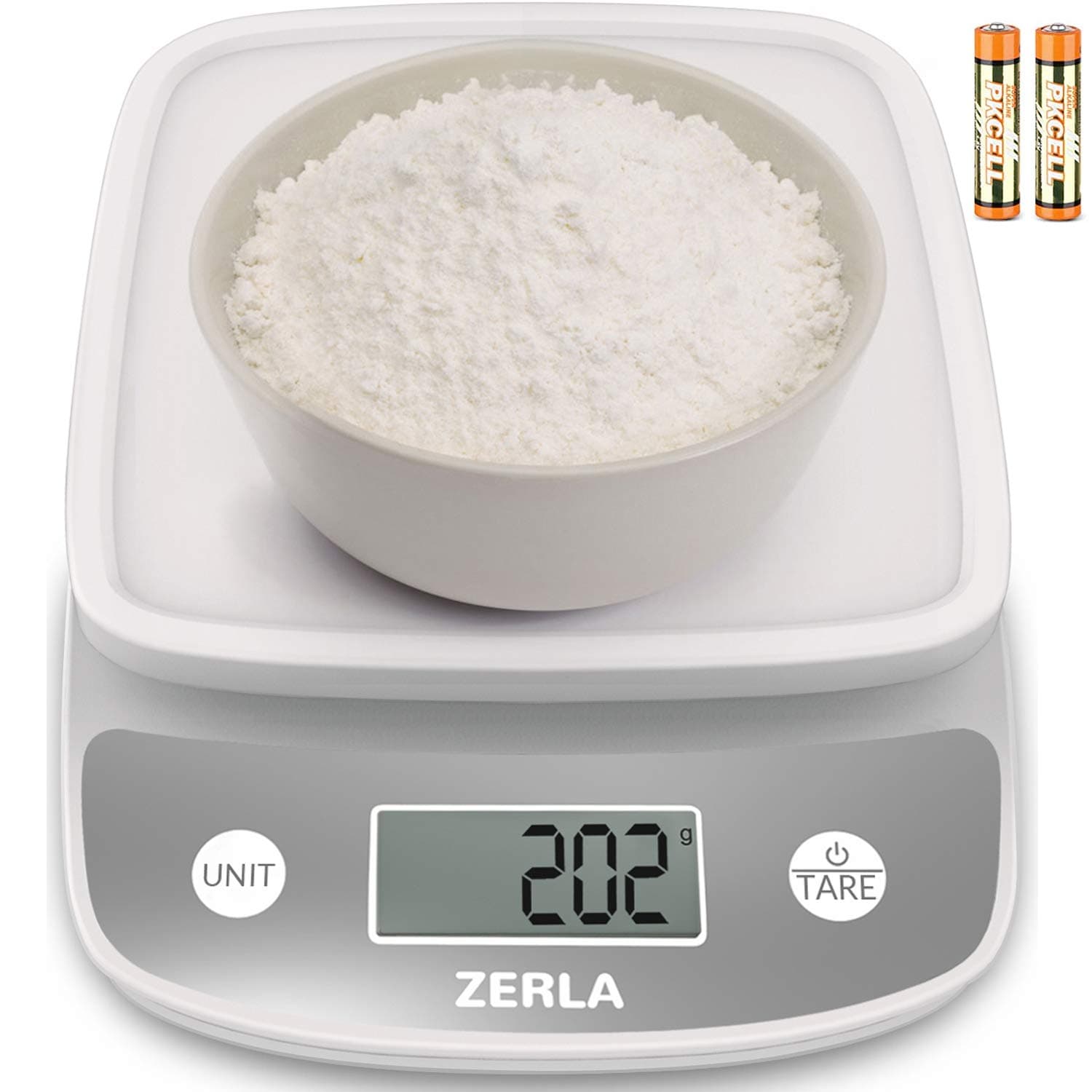 Digital Kitchen Scale by Zerla — Versatile Food Scale — Weigh Snacks, Liquids, Foods — Accurate Weight Scale within .05 oz. — Great for Adkins Diet, Weight Loss Programs & Portion Control