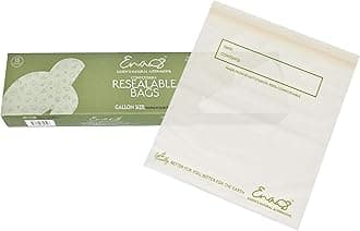 Earth's Natural Alternative 100% Compostable Food Storage Bags [Gallon 50 Pack] Eco-Friendly Freezer Bags, Resealable, Heavy-Duty, Biodegradable, Reusable, Off-White