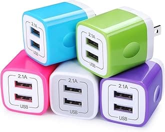 USB Wall Charger Adapter, FiveBox 5Pack 2.1Amp Fast Dual Port Wall USB Plug Charging Block Charger Brick Cube Box for iPhone 17 Air 16e 16 Pro Max 15 14 13 12 11 Xs XR X 8 7, Samsung, Android
