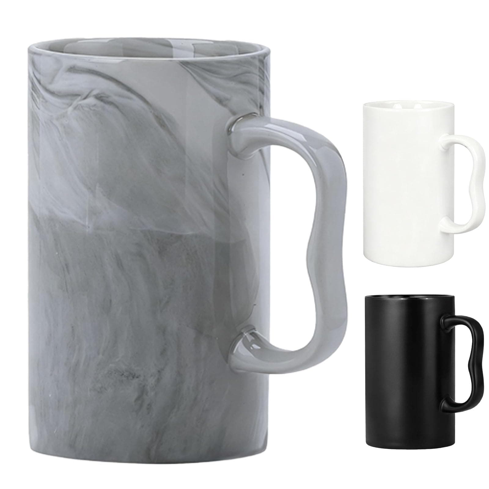 20 oz Marble Coffee Mug,Large Ceramic Diner Cup, Tall Tea Cups with M Handle for Latte, Hot Tea, Cappuccino, Milk, Cocoa,for Dad Men and Women Idea Gift Office Work,Grey
