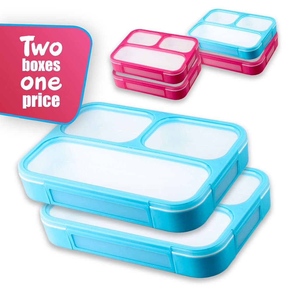 leakproof bento lunchbox, lunch containers 3 compartments (2 pack) no smells, food prep,meal planning,microwave and freezer safe by new tomorrow