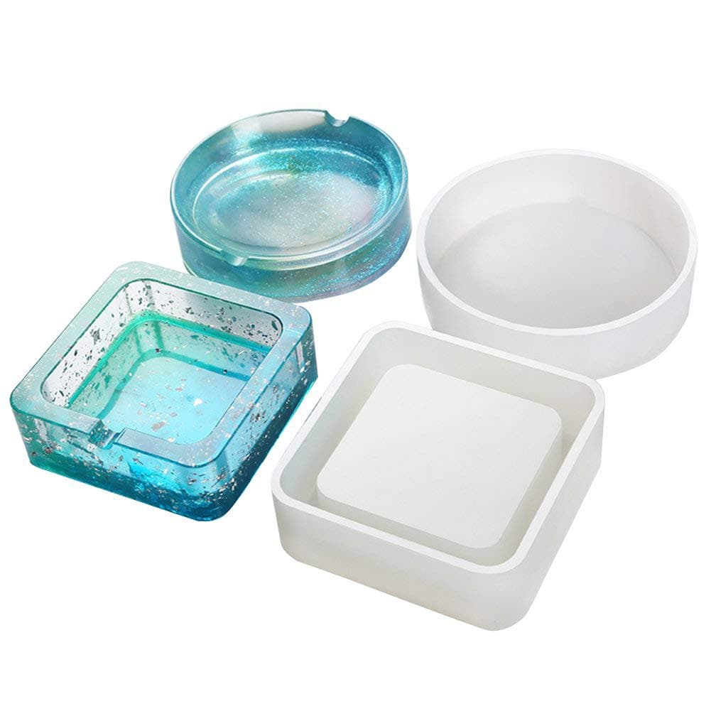 Tiktalk Ashtray Silicone Molds for Resin Casting,Include Round, Square,Art Resin Molds for Casting with Resin, Concrete, Cement Pack of 2