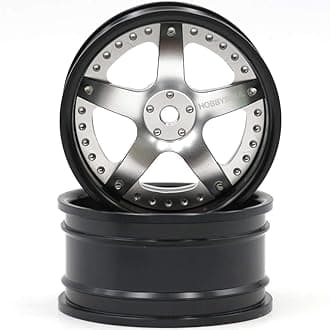 hobbysoul 2pcs RC 1/10 Aluminum Alloy Wheel Rims Hex 12mm Adjustable Offset Black & Silver Color Fit 1:10 RC On Road Drift Touring Car Tires…