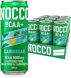 Sugar Free Energy Drink – BCAA, Enriched with Amino Acids & Vitamins, Ideal for Pre Workout – 12 x 330ml (Caribbean BCAA+)