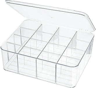 ZEXALOR Socks Underwear Drawer Organzier Dividers, 16 Compartment Removable Divided Plastic Storage Bin with Lid, Storage Organizer for Scarves Ties Bras, Clear Dresser Drawer Organizers