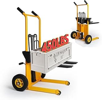 Legines Foldable Hydraulic Material Lift Truck Carrier Manual Lift Stacker Forklift Pallet Stakcer 450 lbs Capacity 36" Lift Height with Adjustable Forks and Fixed Legs,Pallet Truck Dolly.