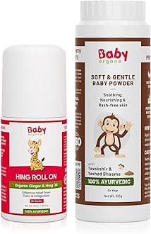 Babyorgano Baby Hing Tummy Roll-On 40ml & Baby Powder 100gm Combo Pack | Natural Care for Newborns