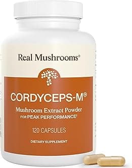 Real Mushrooms Supplement Capsules - Cordyceps Mushroom Powder Rich in Beta Glucans - Mushroom Pills Cordyceps for Energy and Performance - Vegan, Non-GMO, No Grain Fillers, 120 ct