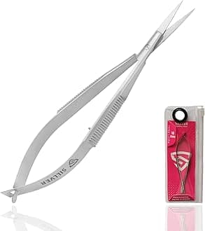 Cuticle Nail Scissors Extra Fine Straight Eyebrow Scissors, Spring Action Embroidery Sewing Grooming Scissors for Beard, Eyelash, Mustache, Dry Skin, Manicure