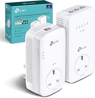 TP-Link TL-WPA8631P KIT AV1300 Gigabit Passthrough Powerline Adapter, Dual-Band WiFi Extender, up to 1300Mbps Speed, Internet Booster, Extra Power Socket, Works with OneMesh, No Configuration Required