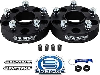 Supreme Suspensions - 2pc Set [Black] 1.25" Hub Centric Wheel Spacers for Jeep Wrangler JK, Commander, Grand Cherokee WJ WK [BP: 5x5 / CB: 71.5mm / Studs: 1/2" x20] - 4 Tire Valve Caps Included