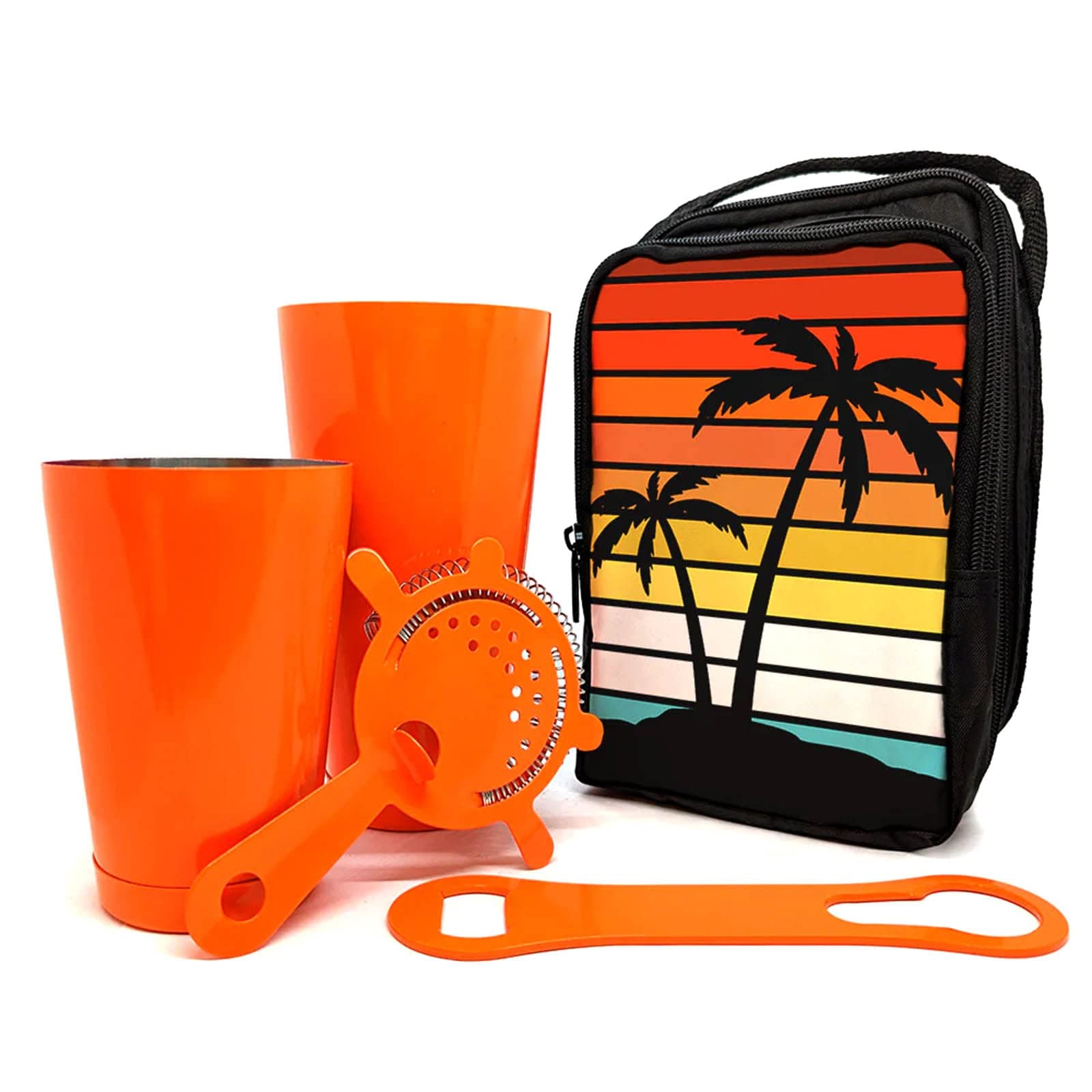Bar Tote Set - Vector Sunset Design - Neon Orange Bar Tools