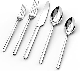 KINGSTONE 30 Pieces Silverware Set, Flatware Cutlery Set for 6, 18/10 Stainless Steel Silverware Utensils Minimalist Design Dishwasher Safe