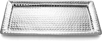 Monarch Abode 40308 Hand Hammered Metal Decorative Vanity Platter Tray, Kitchen Bathroom Counter Storage Counter Organizer, 16 inch, Nickel Finish