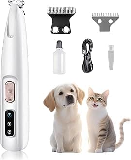 Electric Paw Trimmer for Dogs & Cats - Quiet Rechargeable Clipper with LED Light, 2 Wide Blades, Waterproof for Paws, Ears, Face, Rump - Multifunctional Pet Grooming Tool