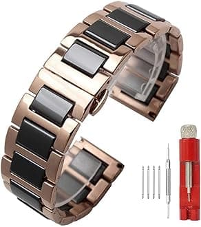 SINAIKE Luxury Black White Blue Green Brown Pink Ceramic Watch Band Stainless Steel Watch Bracelets Deployment Clasp Metal Watch Strap for Men Women 14mm 16mm 18mm 20mm 22mm