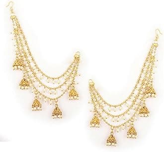 Shining Diva Fashion Latest Trendy Stylish Ear Chain Earrings for Women | Traditional 18k Gold Plated Wedding Party Jewellery | Bahubali Inspired Kan Chain Jhumki Earrings