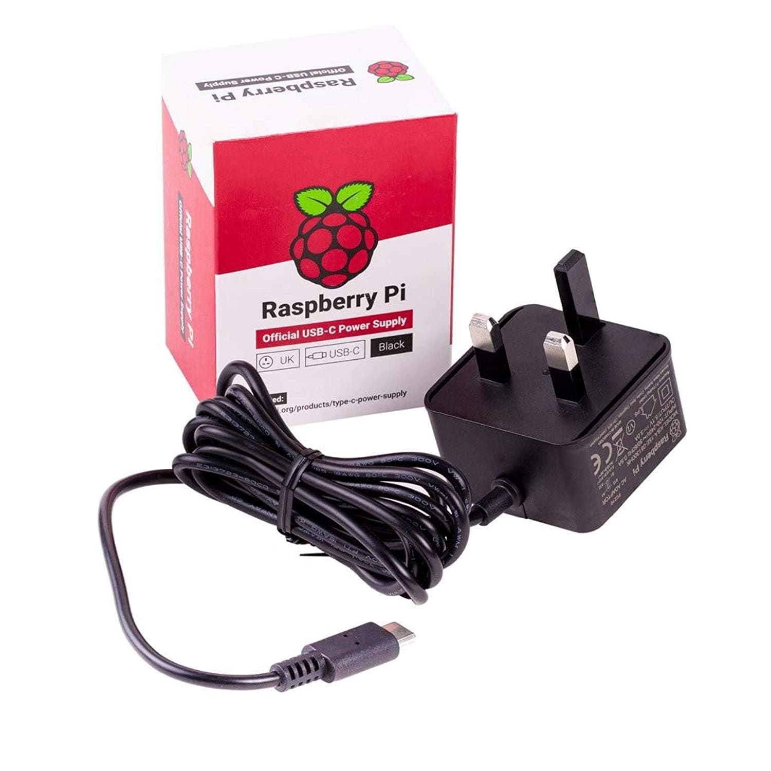 Raspberry Pi 4 Official Power Supply USB-C - UK Plug 5.1V 3A Black