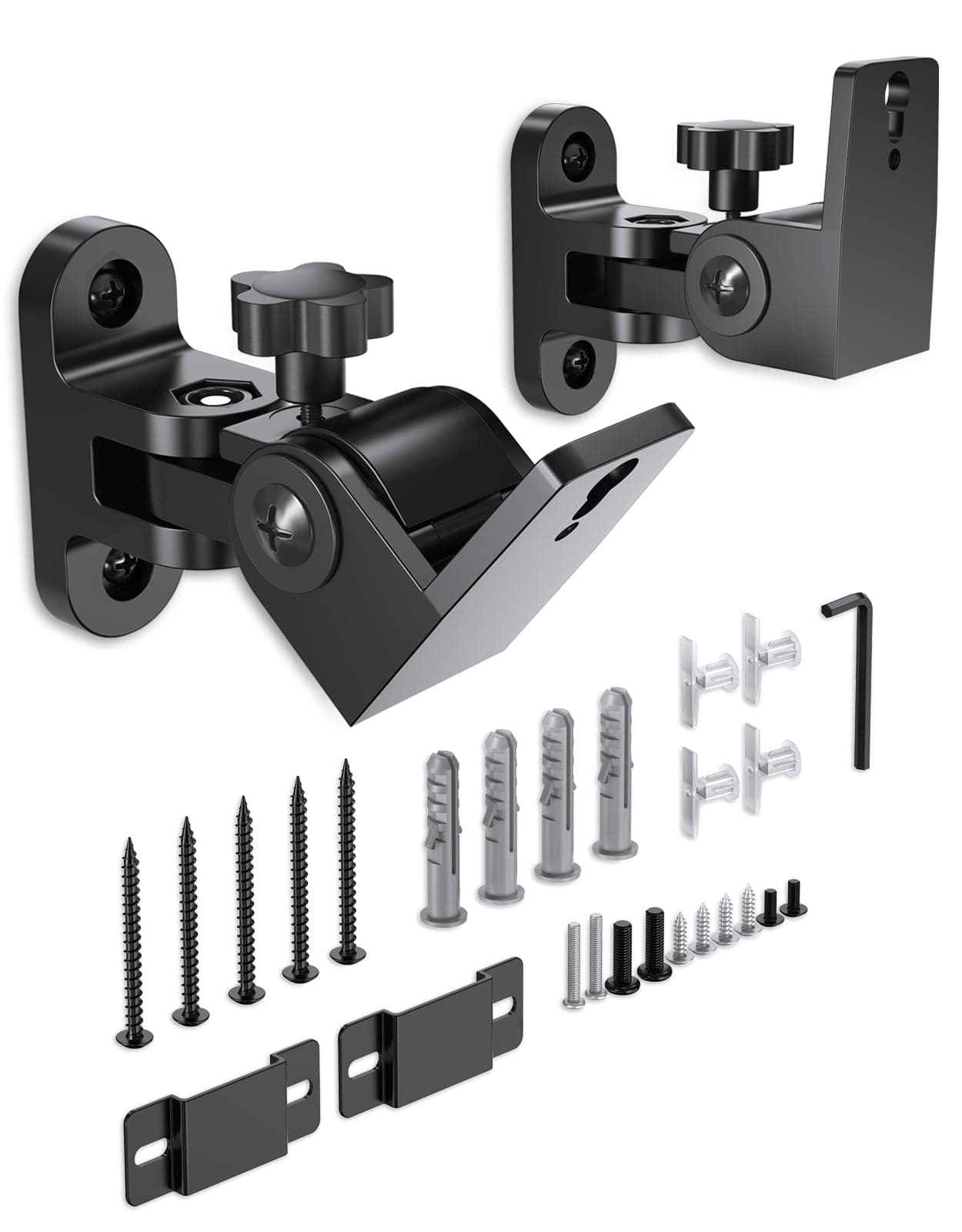 Speaker Wall Mounts, 2 Packs Universal Mounting Bracket for Small Bookshelf Speakers, Vertical 120°, Horizontal 180°Adjustment, Compatible with Bose, JBL, KEF,Sony & Others, Hold up to 32 lbs