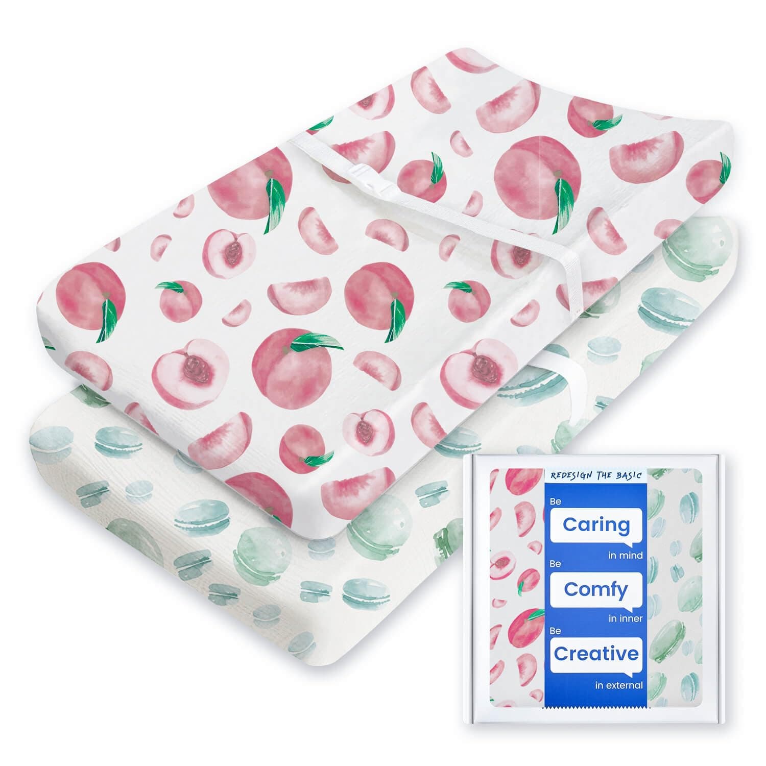 Unisex Changing Table Cover, TotBasic Ultra Breathable Changing Pad Covers 2 Pack, Stretchy Fitted Changing Pad Sheets, Super Soft and Snug for Baby - Pink Peach & Mint Macaroon