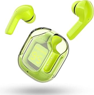 T6 Wireless Headphones, Bluetooth Earbuds ENC Noise Cancelling Transparent Earphones in Ear, HiFi Stereo Dual Microphone Mini Sport Ear Buds, LED Digital Display, Green