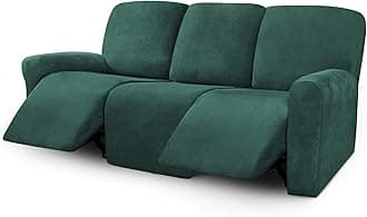 ULTICOR Velvet 8-Pieces Recliner Sofa Covers Stretch Reclining Couch Covers for 3 Cushion Reclining Sofa Slipcovers Furniture Covers Thick Soft Washable (3 Seater Recliner Cover, Retro Green)