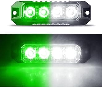 4-LED Sync Feature Ultra Slim Surface Mount Flashing Green White Strobe Lights for Truck Car Vehicle LED Mini Grille Head Emergency Beacon Hazard Warning