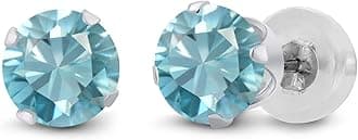 Gem Stone King 14K White Gold 4MM Round Gemstone Birthstone Stud Earrings for Women Men | Solitaire Gold Earrings | Silicone Backs | Jewelry for Her Him Mom Dad Wife