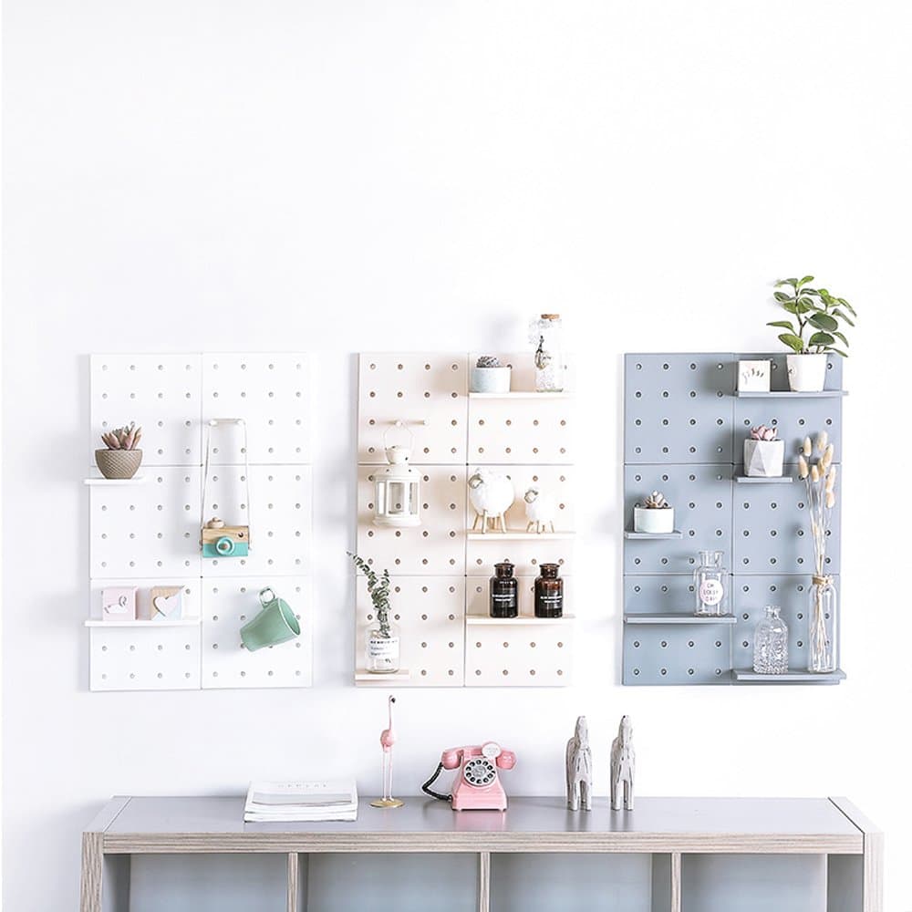 Surethingz 2 Set White Wall mounted storage shelf, stylish plastic Pegboard for kitchen home bedroom outdoor living room decorative.