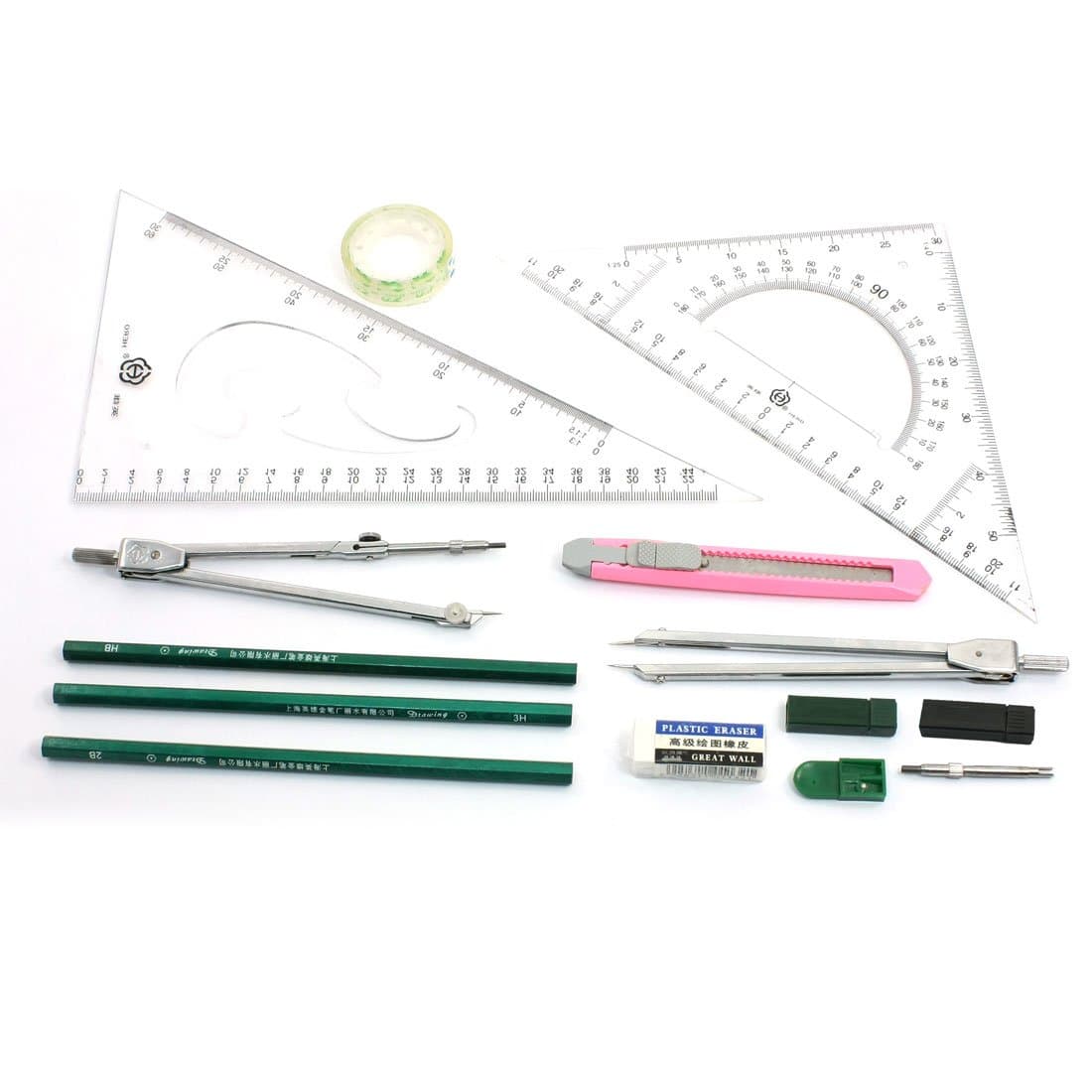 uxcell Student Mechanical Plotter Tool Drawing Instruments Set 14 in 1