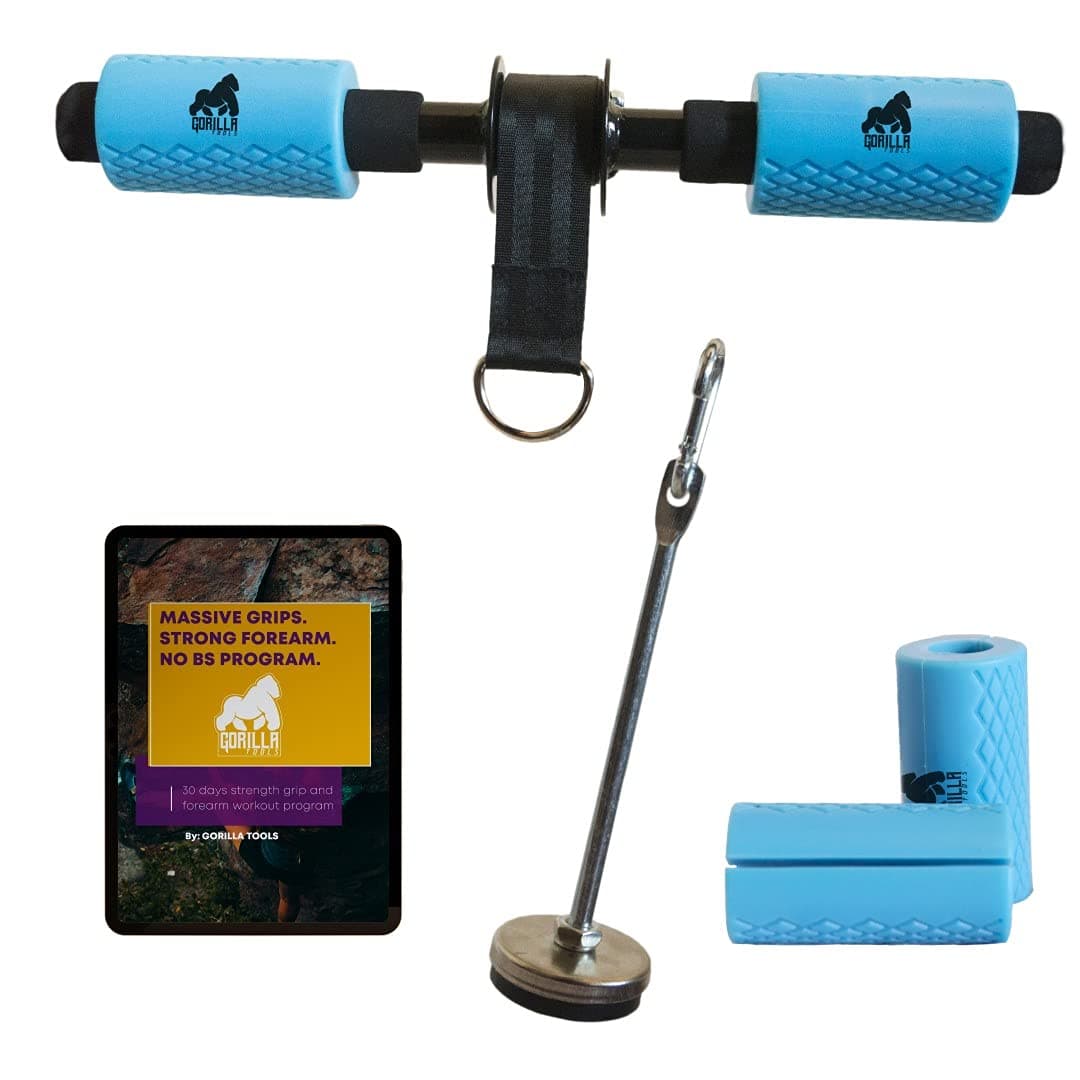 Forearm Roller Wrist Curl Exerciser + 2 x Fat Grip. Dumbbel and Barbell Fat Handles Developer for Weight Lifting for Blaster arm Fitness Equipment. Gift Box. Includes e-Book