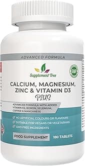 Calcium Magnesium Zinc and Vitamin D Plus Vitamin K2 MK-7 Supplement - 180 Vegan Tablets - High Strength Calcium Tablets Complex with Vitamin K2 Copper Manganese Selenium & Boron - UK Made