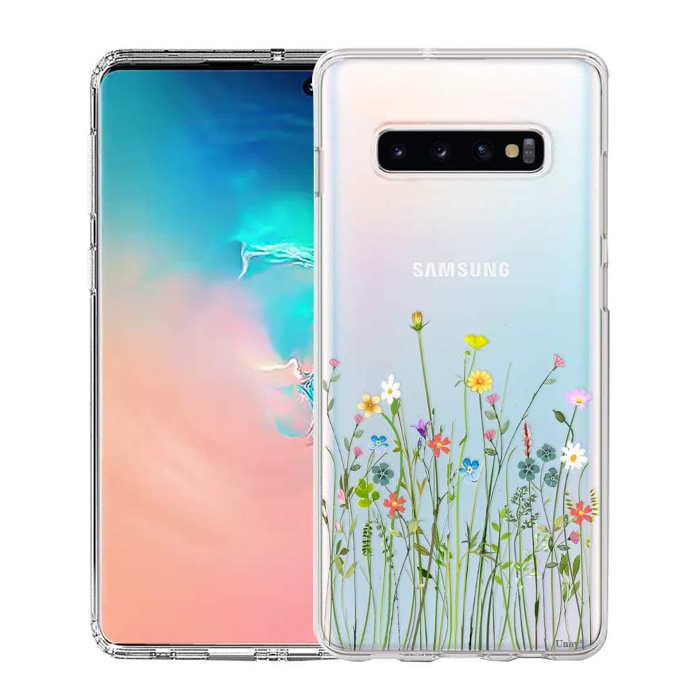 Case Compatible with Galaxy S10 Case Clear with Pattern Slim Protective Soft TPU Bumper Embossed Design Shock Absorption 6.1 Inch (Flower Bouquet)