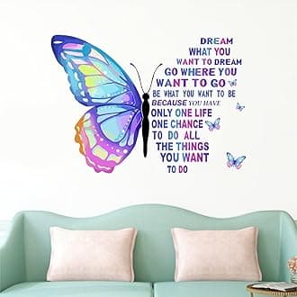 Decal O Decal Vinyl ' Blue Self Adhesive Butterfly With Motivational Quotes ' Wall Stickers (Pack Of 2, Blue Butterfly With Positive Quotes), 90 cms