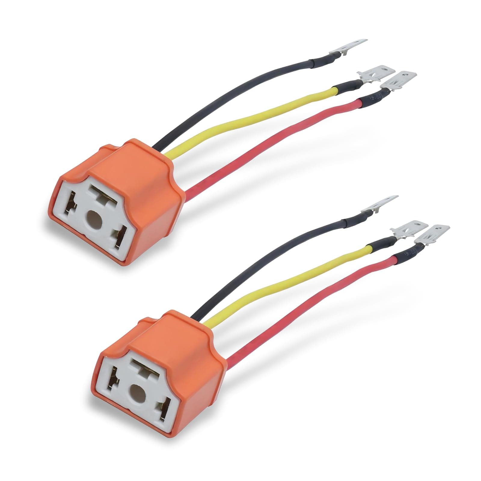 2 PCS Car H4 Light Bulb Socket, Ceramic High Temperature Resistant 3 Pin Base with Wiring Harness, Front Lighting Bulb Modified Pigtail Plug Harness Connector, Universal for Cars (Orange)