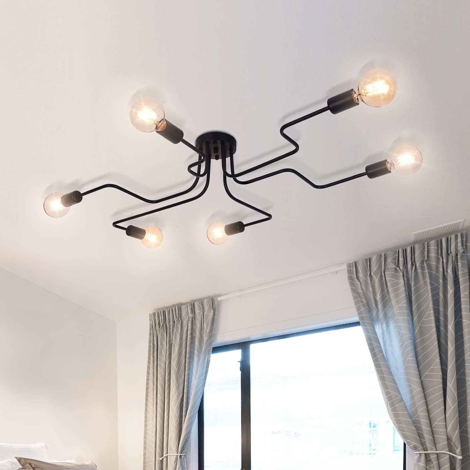 OYIPRO Ceiling Light Fitting, 6-Light Chandelier Lamp, Creative Ceiling Lighting Fixture, E27 Base Black for Dining Room Kitchen Bedroom…