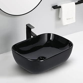 Ceramic Countertop Wash Basin | Designer Table Top Bathroom Basin Sink | Vessel Sink Wash Basin Over Counter for Bathroom, Hotel, Home Living Room (18x13x5.5 Inch) (Glossy Black)