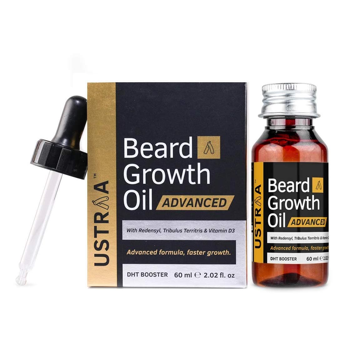Beard Growth Oil Advanced - 60ml - Lab Tested, Beard Oil for Patchy Beard issues, With Redensyl and DHT Booster, No Sulphates, No Parabens, No Silicone, No Mineral Oil