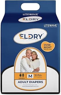 Adult Diaper, Tape Style, Medium (M) Size, 10 Count, Unisex, Waist Size (28-42 inches | 71-105 cm), Super Absorbent Core, Wetness Indicator, Overnight Protection, Pack of 1